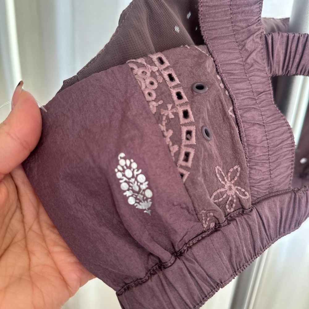 NWOT Free People Nylon Eyelet Embroidered Lilac Purple Athletic Sports Bra - Picture 7 of 8